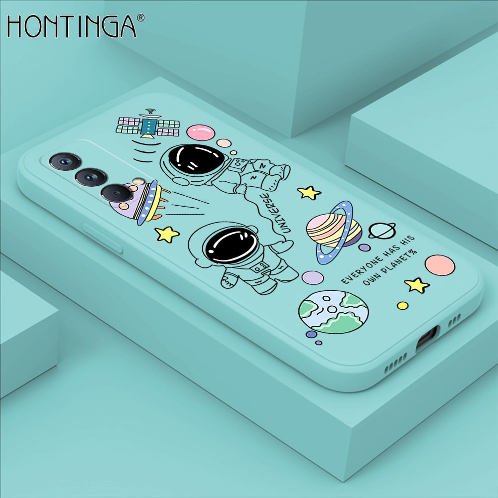 Hontinga for Realme GT Master Case Fashion Earth Planet Astronaut Phone Case Soft Square Edge Silicone Cases Full Lens Cover Shockproof Protection Cover