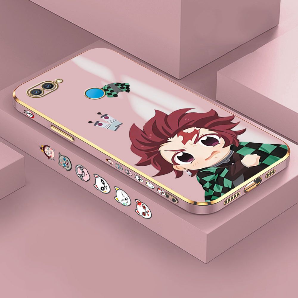 Jizetin (Free Lanyard) OPPO A12 Case Lovely Tanjiro Luxury 6D Plating Soft Casing Silicone Ultra Thin Phone Cover
