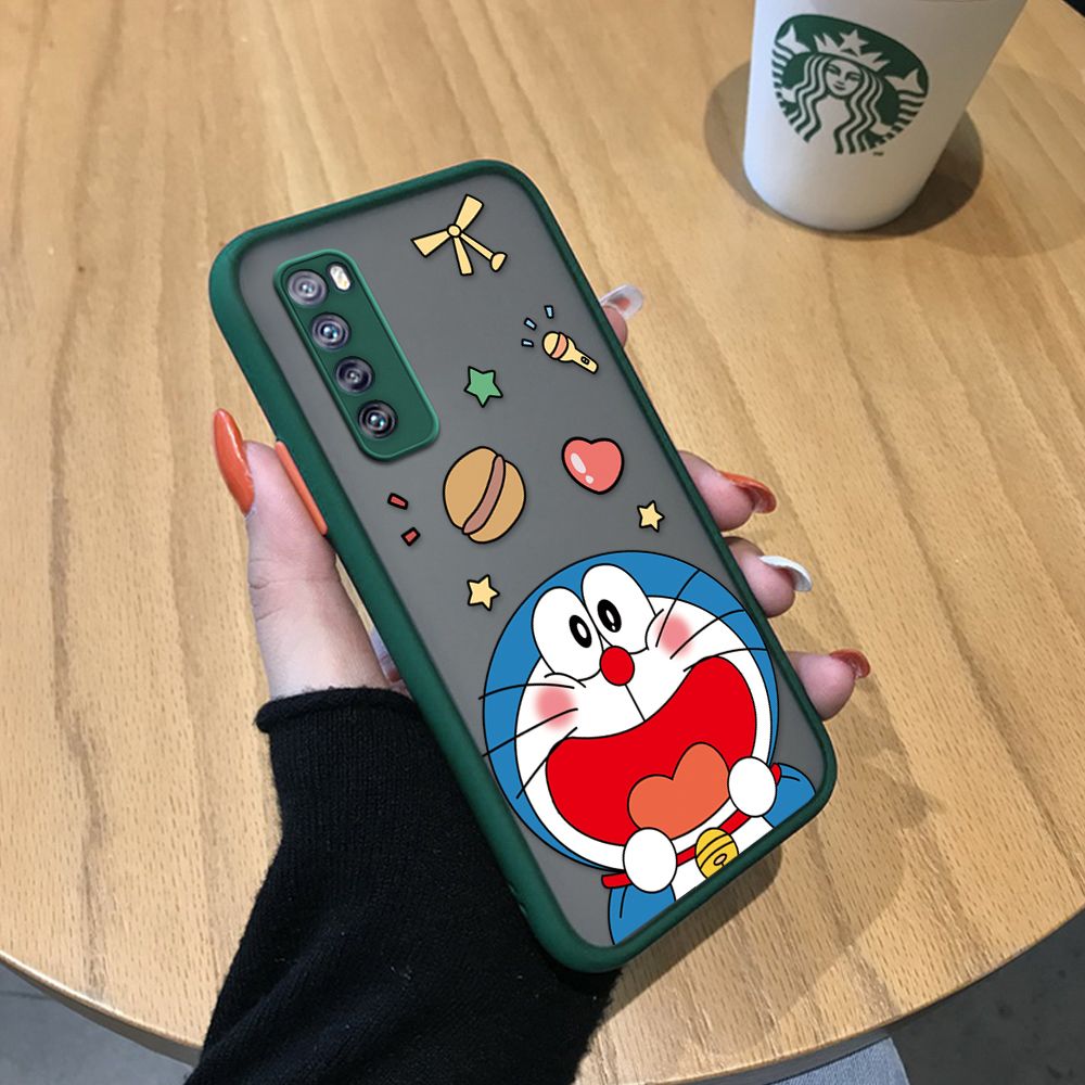 UCUC for Huawei Nova 7 Back Cover Laugh Doraemon Frosted Transparent Hard Phone Case Thin Shockproof Full Cover Camera Protect Case