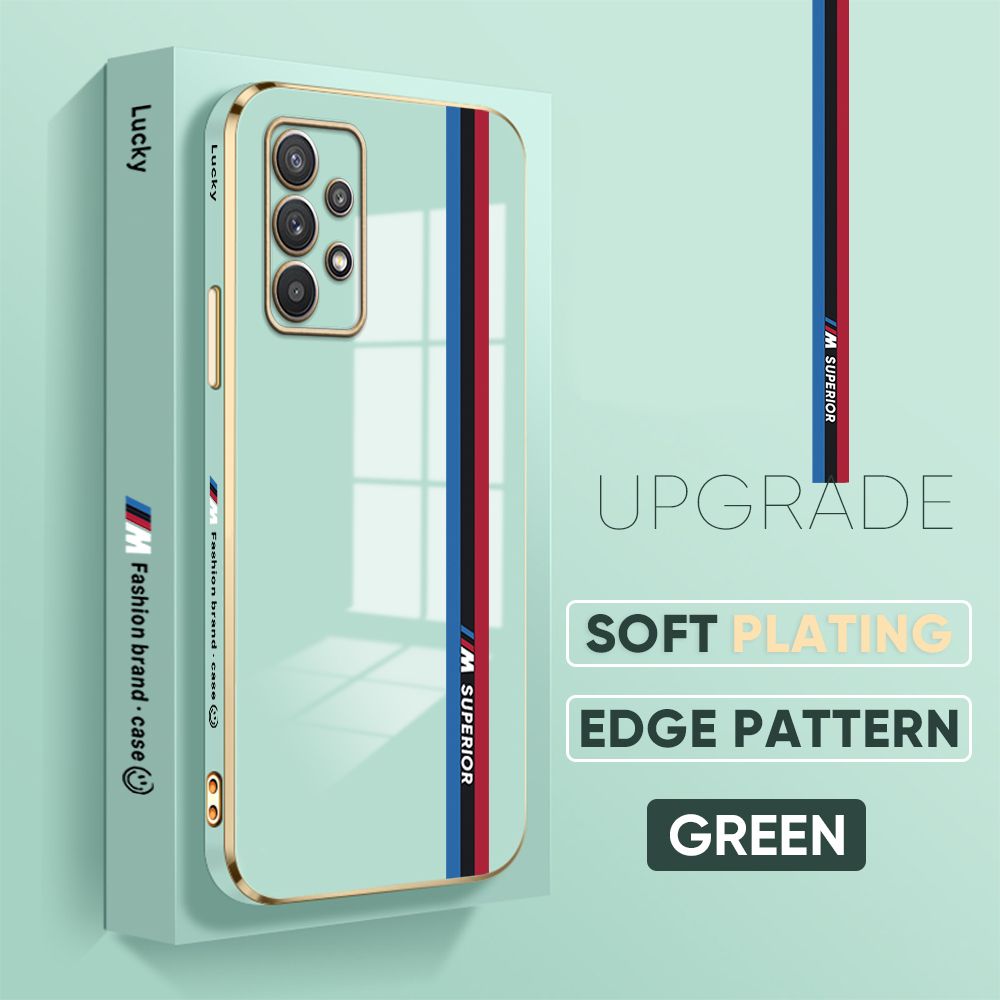 TA for Samsung Galaxy A32 5G Back Cover + Free Lanyard Track Sign Luxury 6D Plating Case Side Pattern Soft Silicone Square Phone Cases