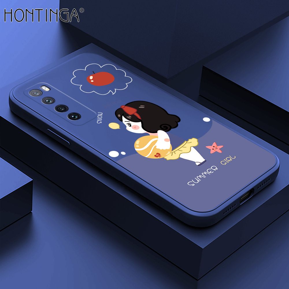 Hontinga for Huawei Nova 7 Case Cute Cartoon Girl Phone Case Phone Case Soft Square Edge Silicone Cases Full Lens Cover Shockproof Protection Cover