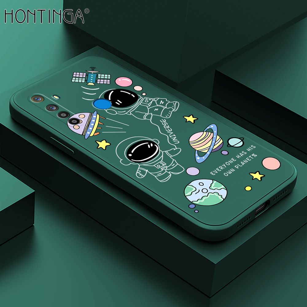 Hontinga for Realme 5 5i 5S 6i Case Fashion Earth Planet Astronaut Phone Case Soft Square Edge Silicone Cases Full Lens Cover Shockproof Protection Cover