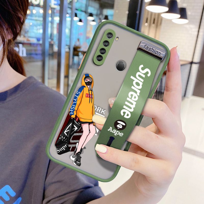 UCUC for Xiaomi Redmi Note 8 Wrist Strap Case Creative Cartoon Handsome Girl Wristband Printing Cover Shockproof Frosted Phone Case