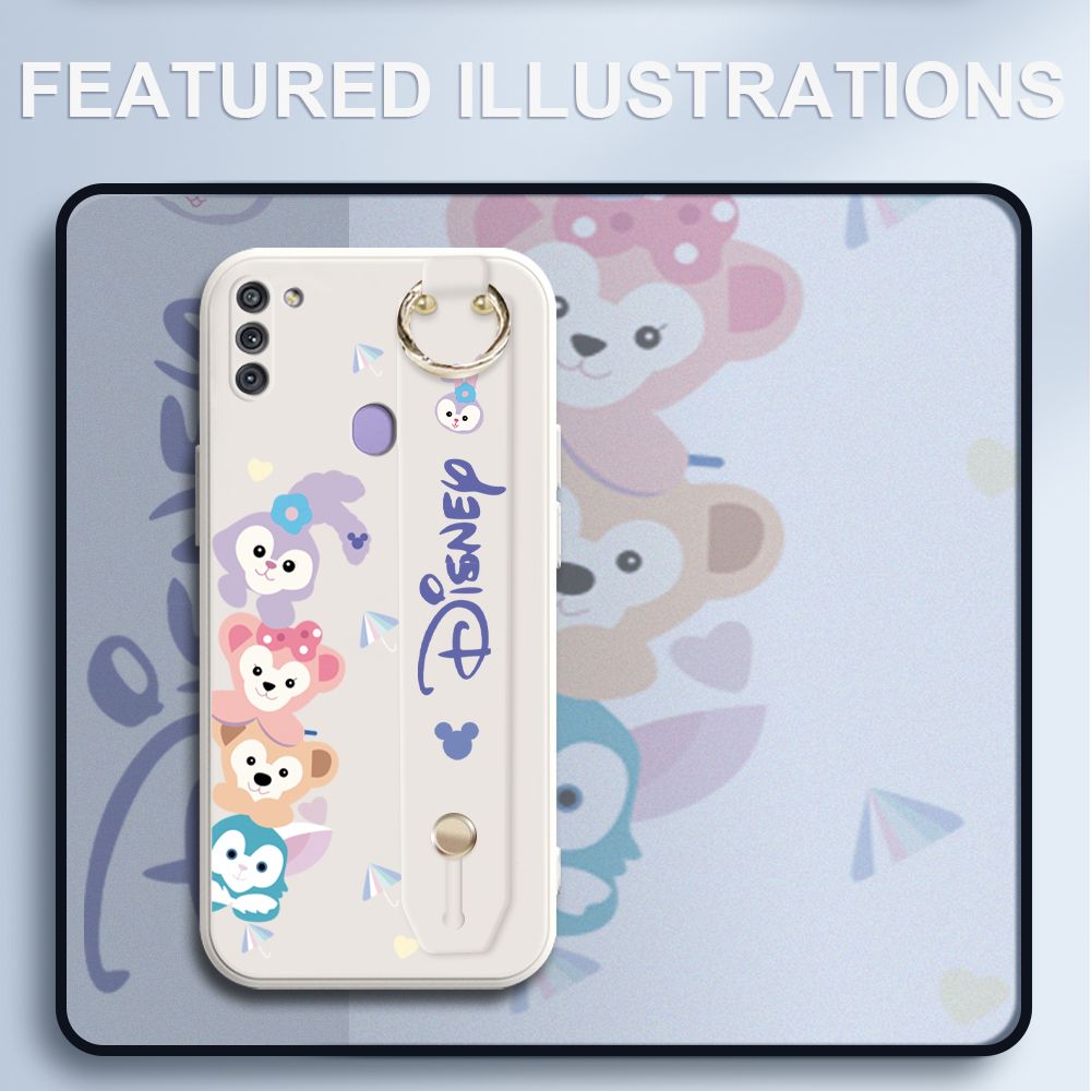 UCUC for Samsung Galaxy M11 Wrist Strap Case Creative Cartoon Cute Bunny Cover Ultra Thin Anti Fall Liquid Silicone Phone Case