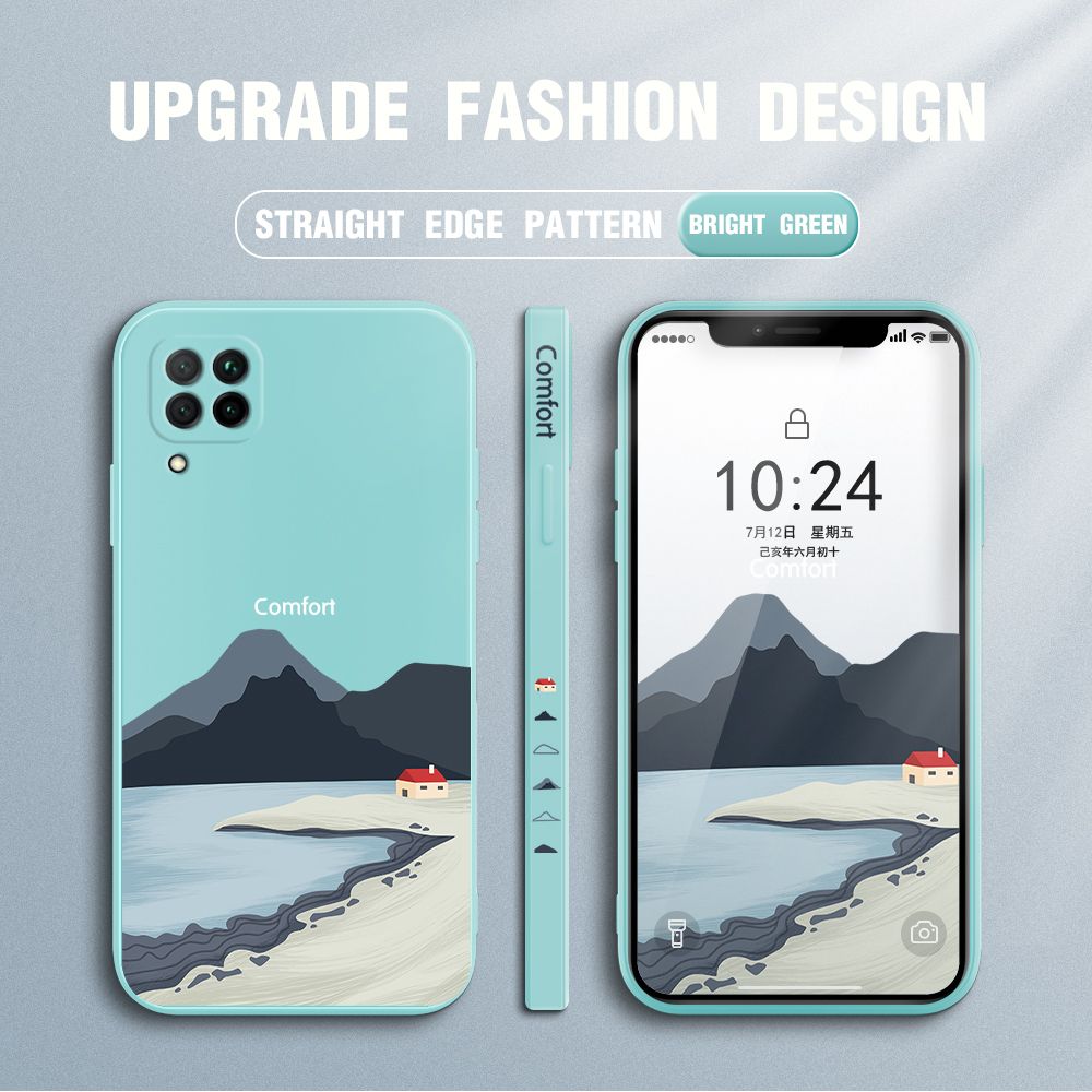 Jizetin for Huawei Nova 7i Case Mount Fuji Design Side Design Phone Case Square Edge Pattern Liquid Silicone Cases Full Cover Camera Shockproof Protective Case