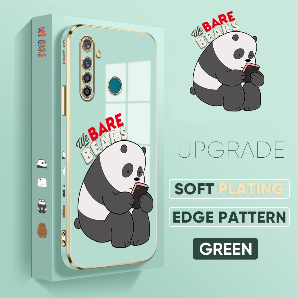 TA for Realme 5 Pro Back Cover + Free Lanyard Panda Reading Luxury 6D Plating Case Side Pattern Soft Silicone Square Phone Cases