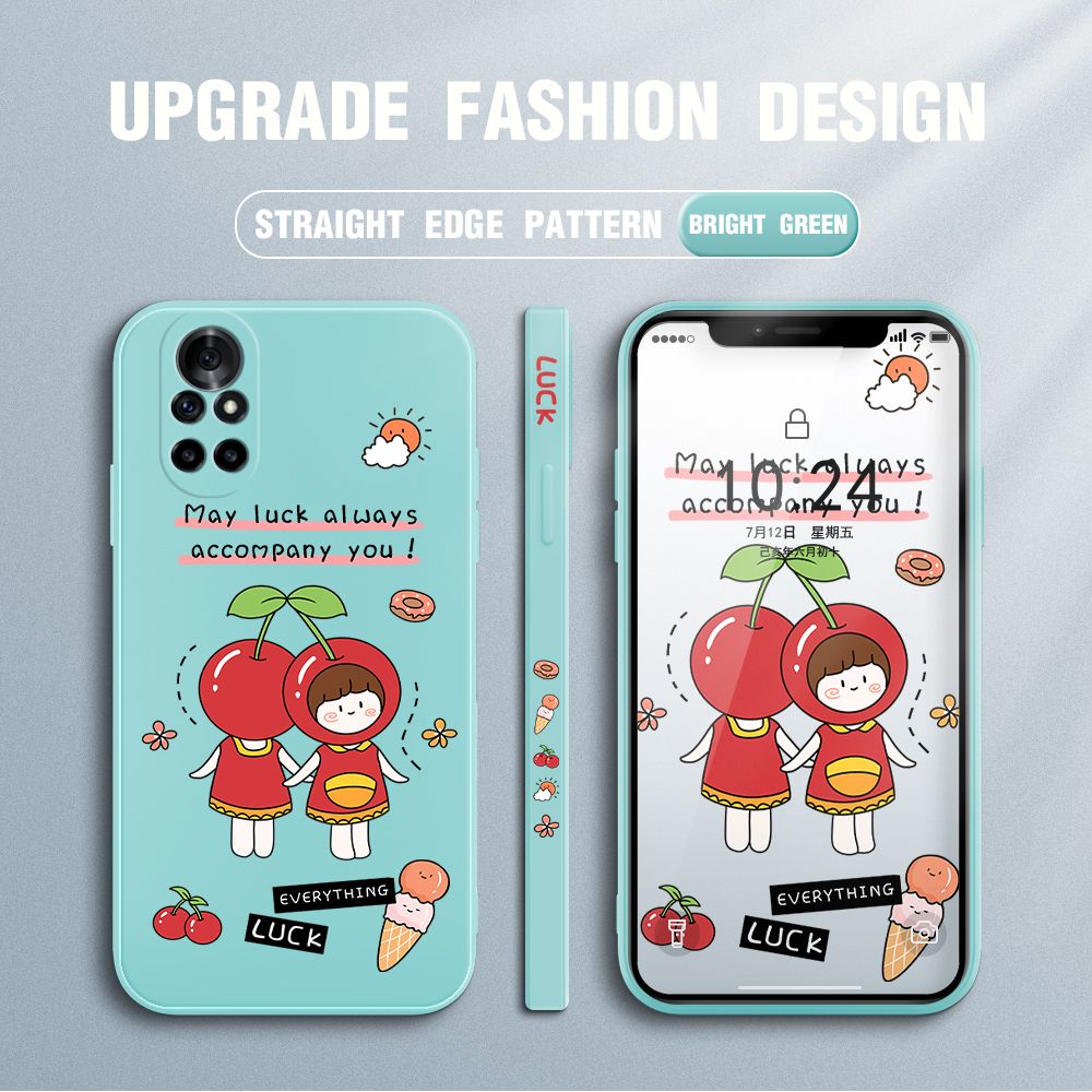 Jizetin for Huawei Nova 8 Pro Case Fashion Cherry Girl Design Side Design Phone Case Square Edge Pattern Liquid Silicone Cases Full Cover Camera Shockproof Protective Case