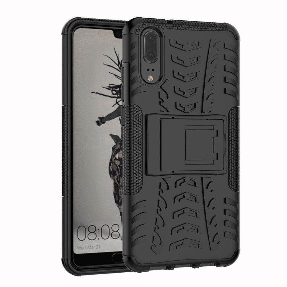 For Huawei P20 Dual Layer Heavy Duty Armor Tough Hybrid Shockproof Stand Protective Case Cover