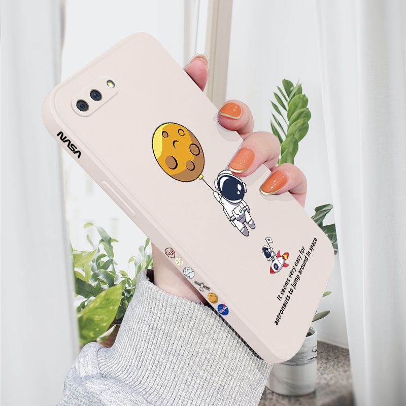AMORVOR for OPPO A3S A12E Realme C1 Back Cover Cartoon Astronautn Side design Soft Case Liquid Silicone Phone Cases