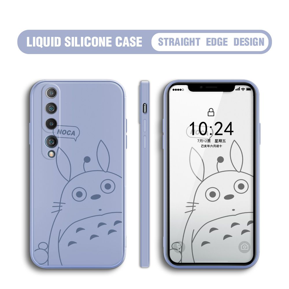 BILI for Xiaomi 10 Back Cover Lovely Totoro Multicolor Liquid Silicone Phone Case Soft Square Lens Protection Phone Cases