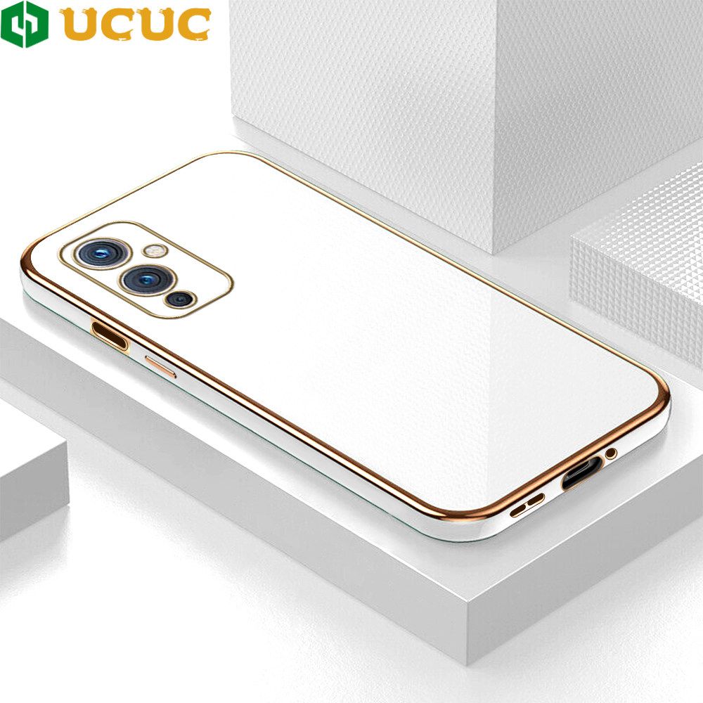 UCUC for OnePlus 9 Back Cover + Free Lanyard Colour Luxury 6D Plating Case Side Pattern Soft Silicone Square Phone Cases
