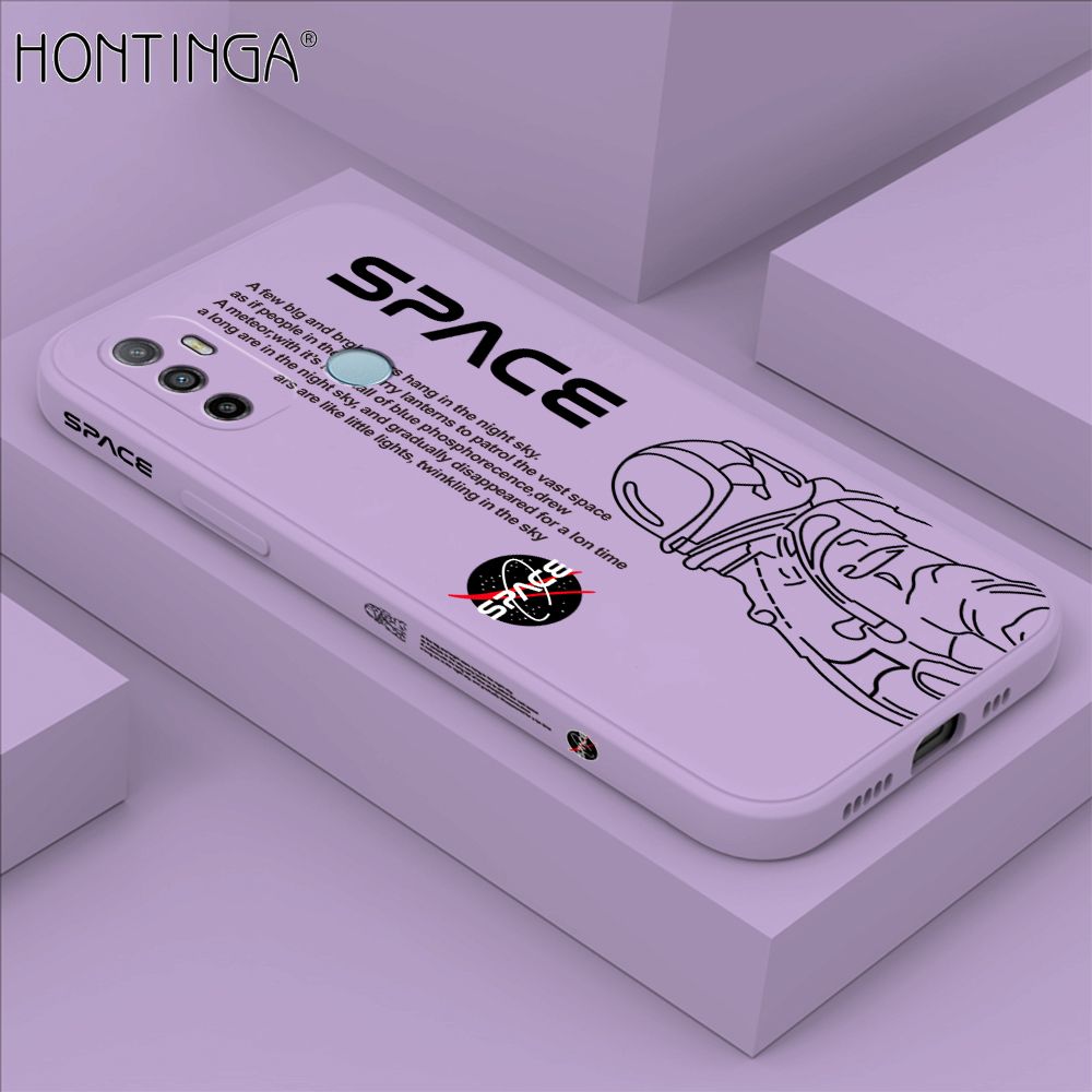 Hontinga for OPPO A53 2020 Back Cover Cool Astronaut Pattern Case Soft Square Edge Liquid Silicone Phone Cases