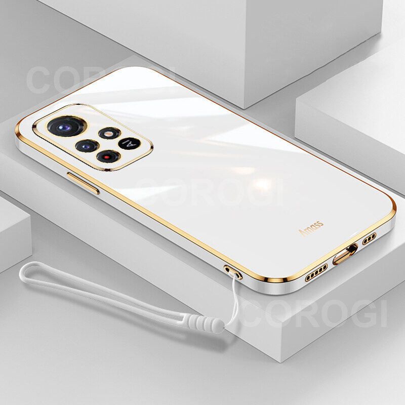 For Xiaomi Redmi 10 Back Cover + Wrist Strap Luxury Shiny Plating Square Shockproof Bumper Camera Lens Protection Soft TPU Silicone Phone Case