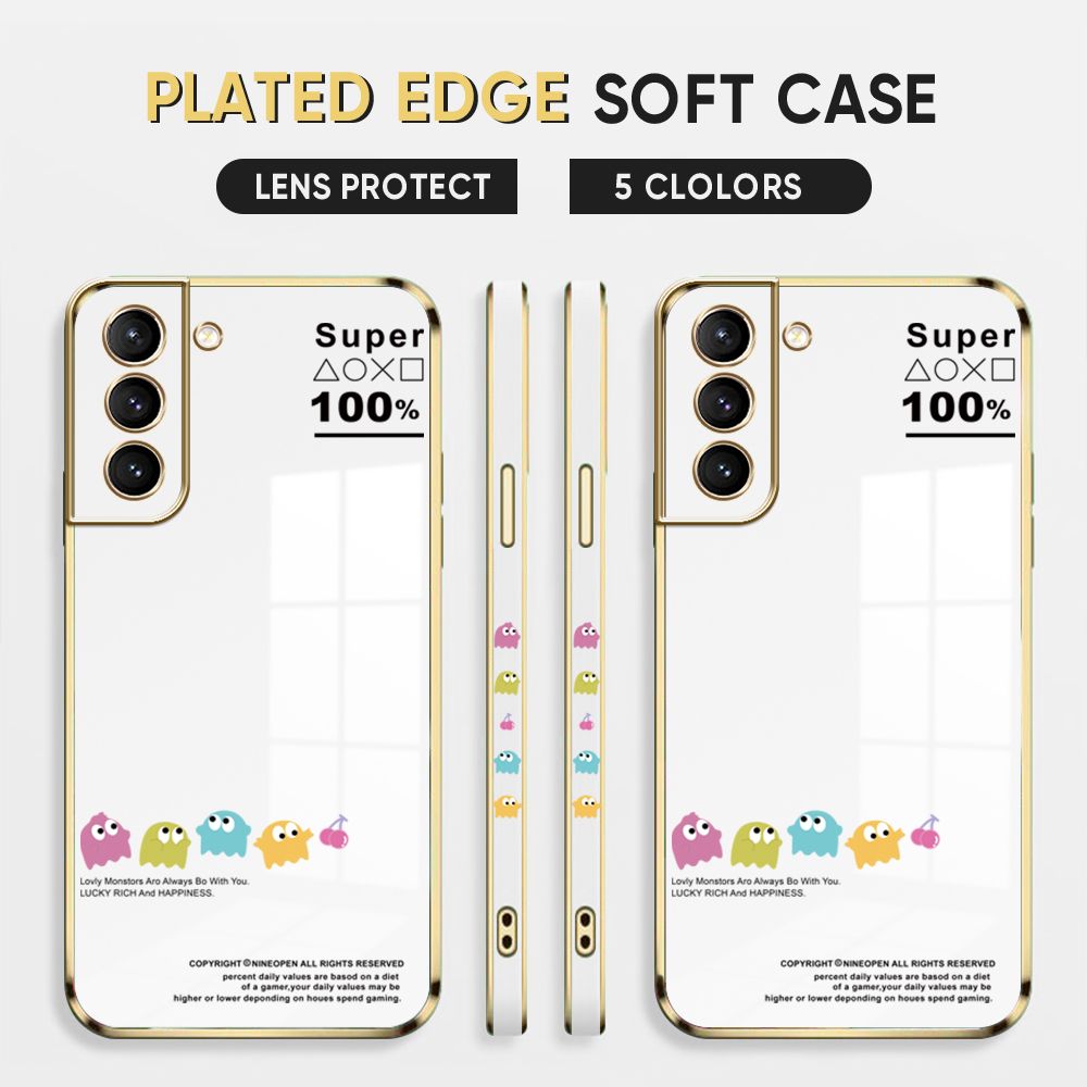 Luxury 6D Plating Case for Samsung S21 5G Back Cover Game Little Monster Side Pattern Soft Silicone Square Phone Cases