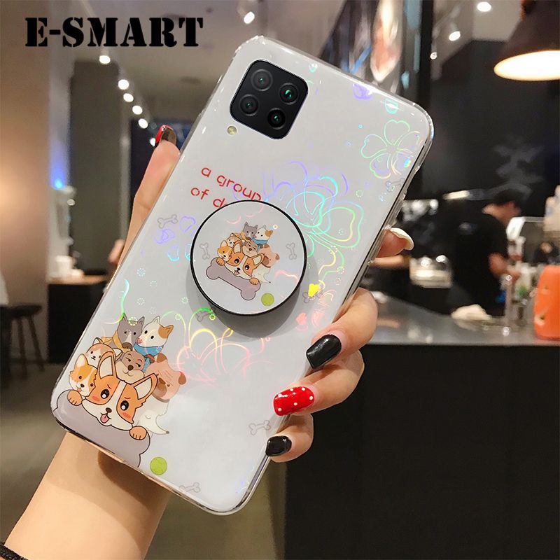For Samsung Galaxy M22 4G Case Cute Cartoon Bear Back Cover Soft Silicone Bracket Holder stand case Colorful Cherry Blossoms For Samsung M22 4G case