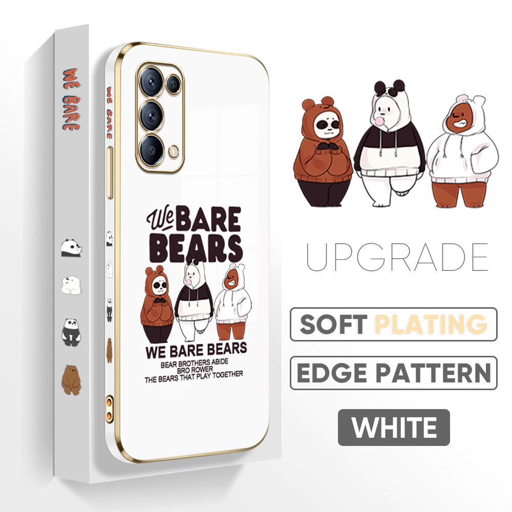 TA for OPPO Reno5 4G / 5G Back Cover + Free Lanyard Cute Three Bears Luxury 6D Plating Case Side Pattern Soft Silicone Square Phone Cases