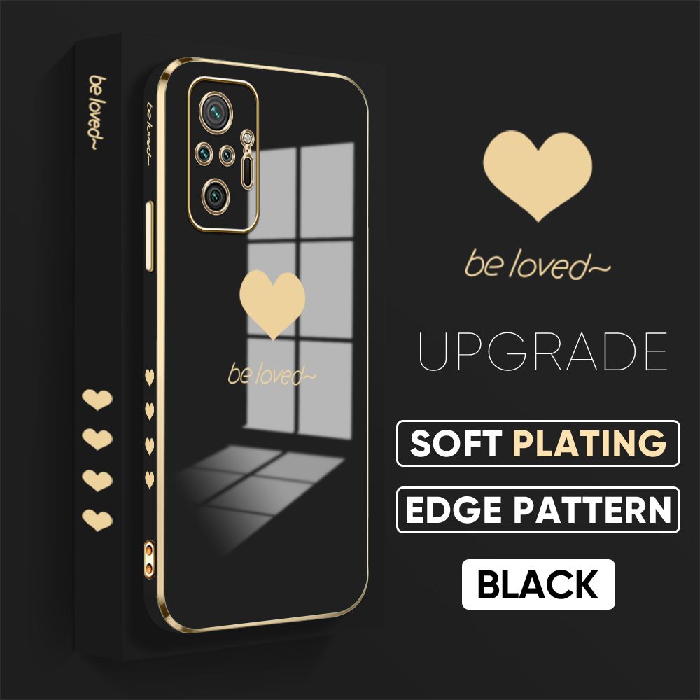Jizetin (Free Lanyard) Redmi Note 10 Pro / Note 10 Pro Max Back Cover Back Cover Heart loved Luxury 6D Plating Case Side Pattern Soft Silicone Square Phone Cases