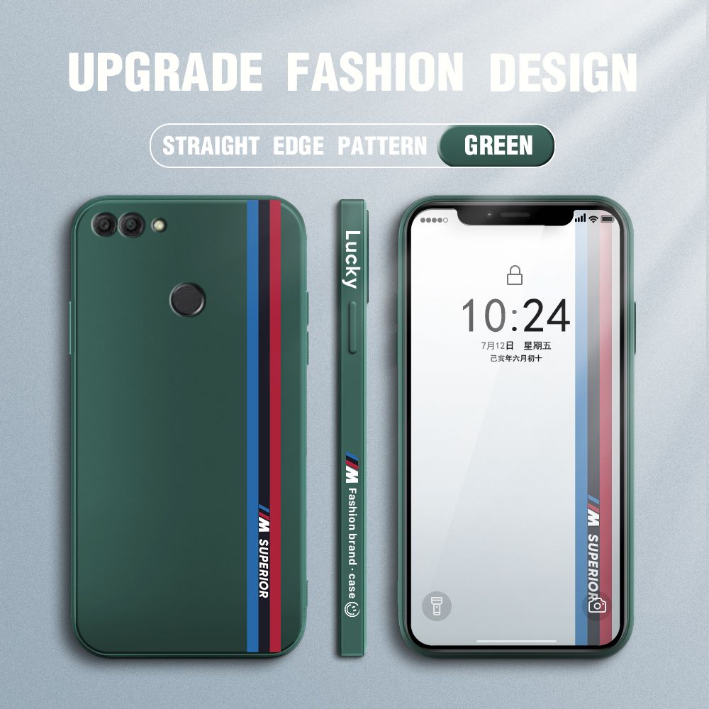 Jizetin for Huawei Y9 2018 Back Cover Simple Graffiti Track Side Design Liquid Silicone Phone Case Soft Full Camera Protect Phone Cases