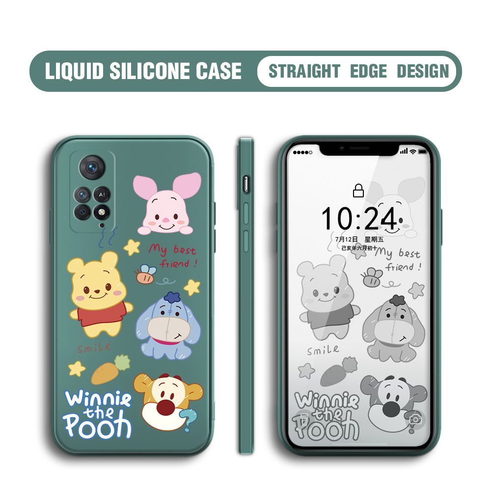 BILI for Redmi Note 11 Pro / Note 11 Pro 5G Back Cover Cute Winne Friends Multicolor Liquid Silicone Phone Case Soft Square Lens Protection Phone Cases