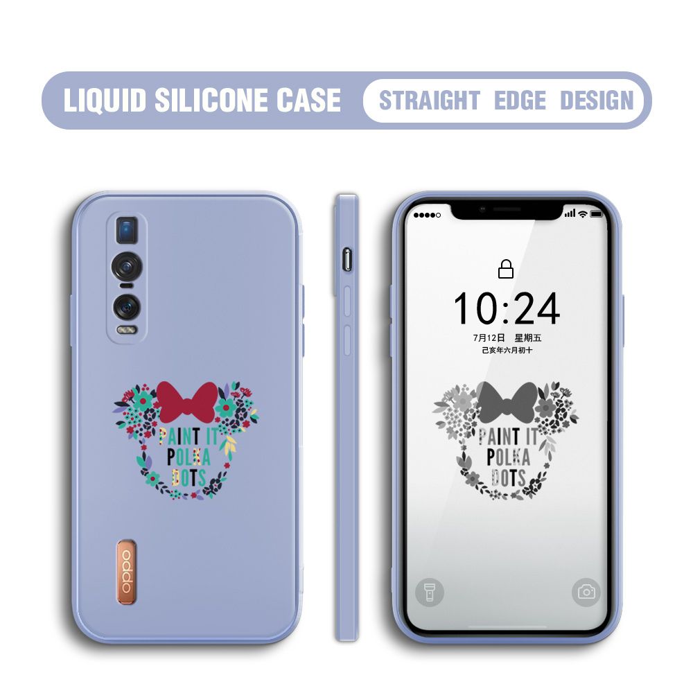 BILI for OPPO Find X2 Pro Back Cover Flowers Minnie Multicolor Liquid Silicone Phone Case Soft Square Lens Protection Phone Cases