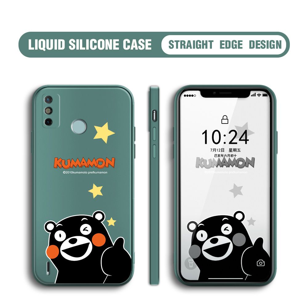 BILI for Tecno Spark 6 Go / Spark Go 2020 / 2021 Back Cover Black Bear Multicolor Liquid Silicone Phone Case Soft Square Lens Protection Phone Cases