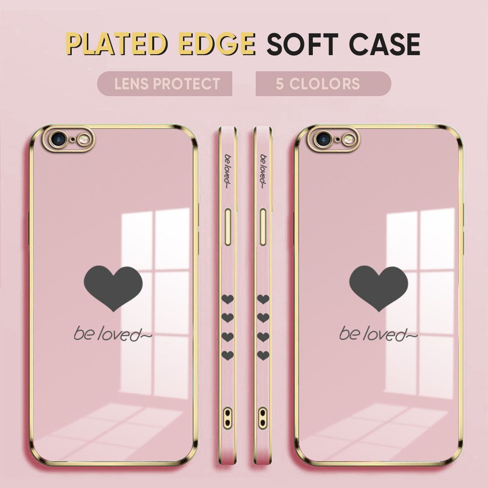 Luxury 6D Plating Case for iPhone 6 Phone Cases Lover Heart Side Print Soft Silicone Square Back Cover