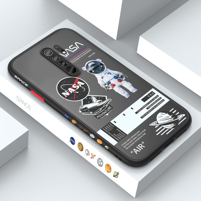 ZeroQiQi for Redmi 9 Case Creative Cartoon Astronaut Side Printed Pattern Design Phone Cover Frosted Transparent Ultra Thin Protective Phone Case