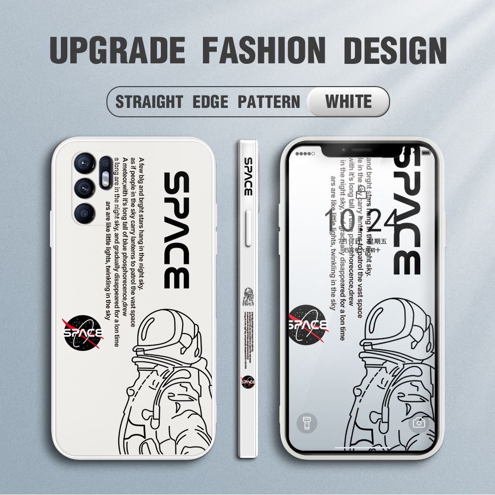 Jizetin for OPPO Reno6 Back Cover NASA Astronaut Design Silicone Phone Case Square Camera Protective Phone Cases