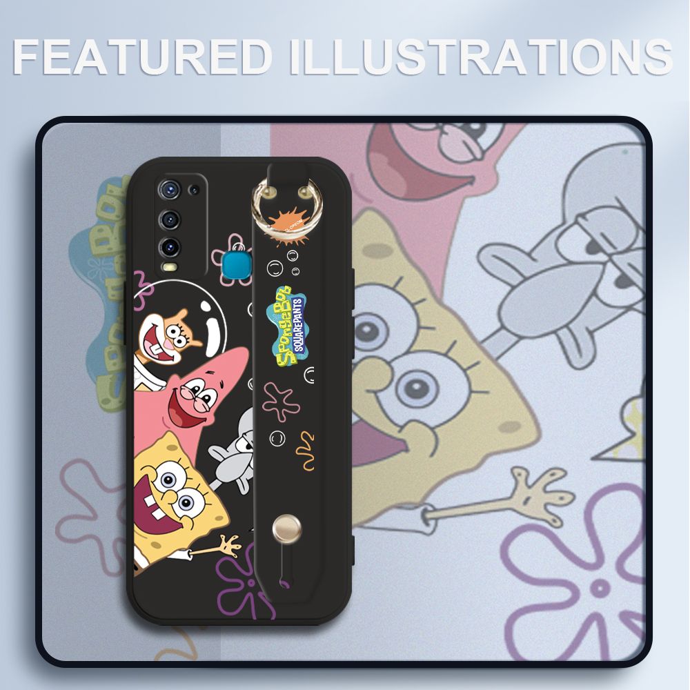 UCUC for Vivo Y30i Wrist Strap Case Funny Cartoon Sea Creatures Cover Ultra Thin Anti Fall Liquid Silicone Phone Case