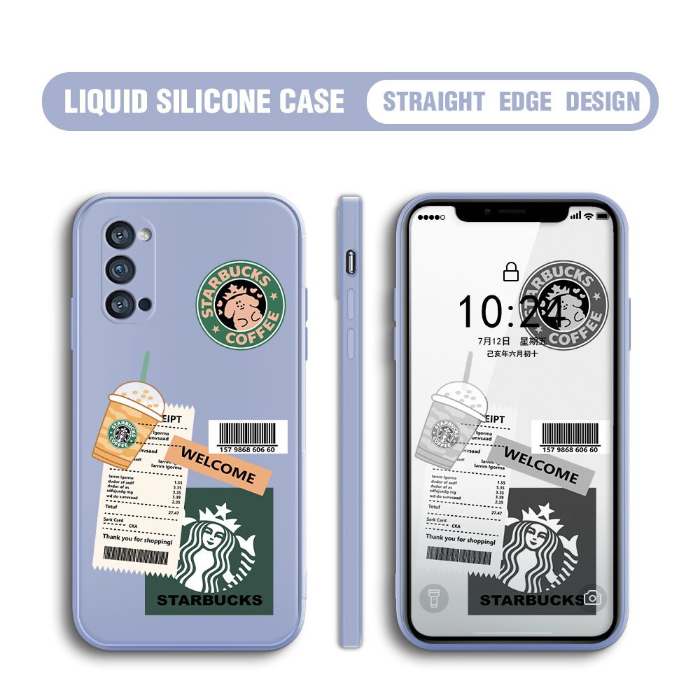 BILI for OPPO Reno4 Pro 5G Back Cover Creative Coffee Order Receipt Multicolor Liquid Silicone Phone Case Soft Square Lens Protection Phone Cases