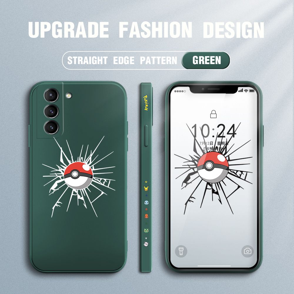 Jizetin for Samsung Galaxy S21 5G Case Cartoon Pokémon Pocket Monster Design Side Design Phone Case Square Edge Pattern Liquid Silicone Cases Full Cover Camera Shockproof Protective Case