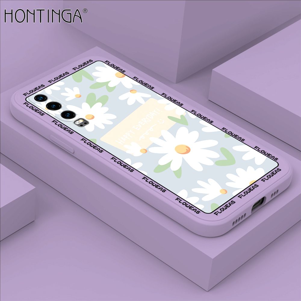 Hontinga for Huawei P30 Case Beautiful Daisy Flower Phone Case Phone Case Soft Square Edge Silicone Cases Full Lens Cover Shockproof Protection Cover