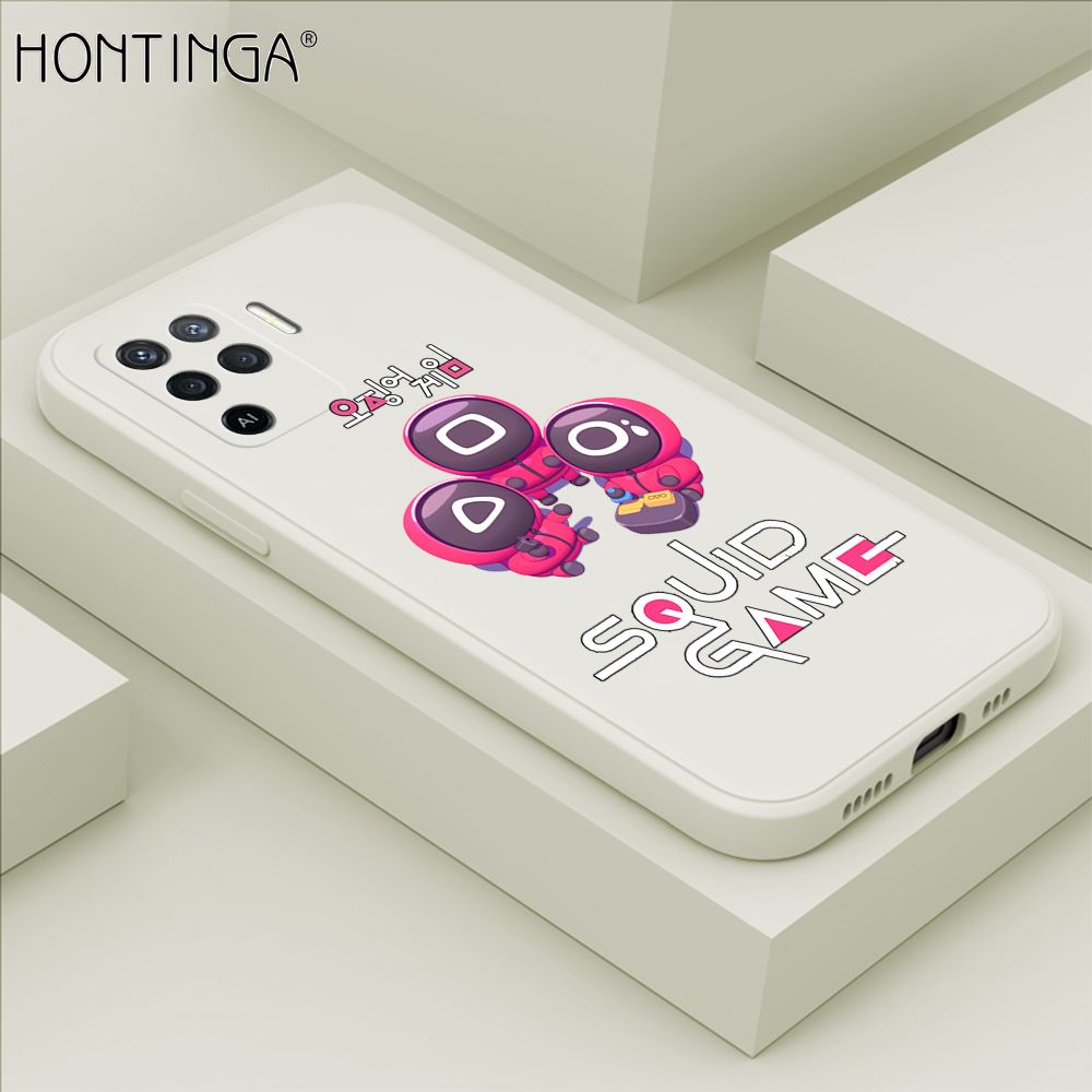 Hontinga for OPPO F19 Pro / A94 / Reno5 F Case Cute Cartoon Cute Squid Character Phone Cover Square Liquid Silicone Shockproof Phone Protective Case