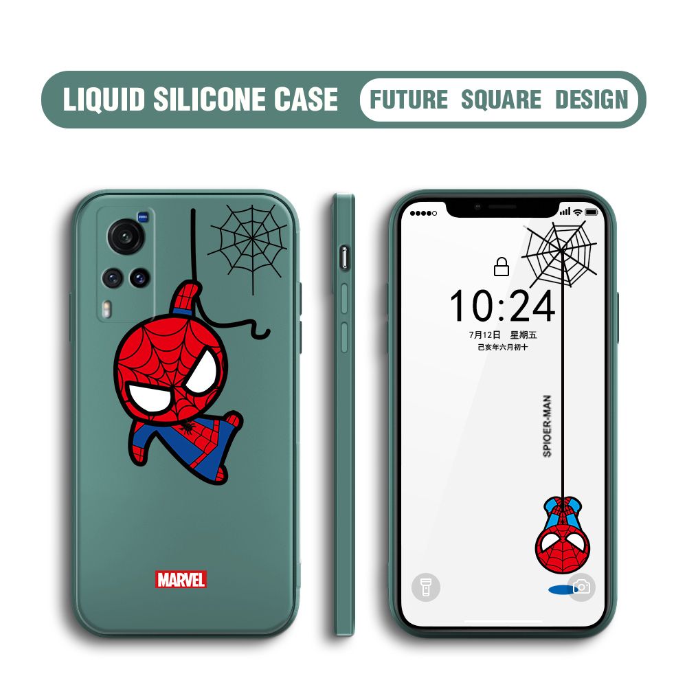 BILI for Vivo X60 5G Back Cover Little Spiderman Multicolor Liquid Silicone Phone Case Soft Square Lens Protection Phone Cases