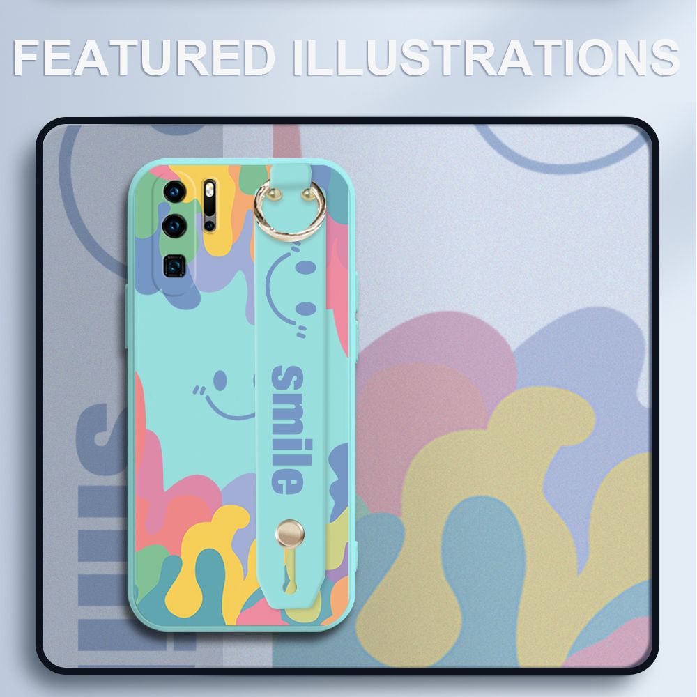 UCUC for Huawei P30 Pro Wrist Strap Case INS Style Soft Candy Color Splash Ink Cover Ultra Thin Anti Fall Liquid Silicone Phone Case