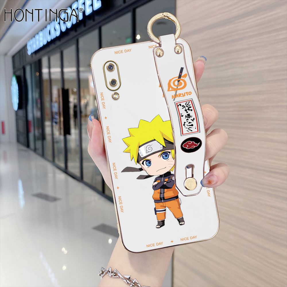 Hontinga for Samsung Galaxy A02 / M02 Back Cover With Wristband Luxury 6D Plating Anime Naruto Uzumaki Case Soft Silicone Square Phone Cases