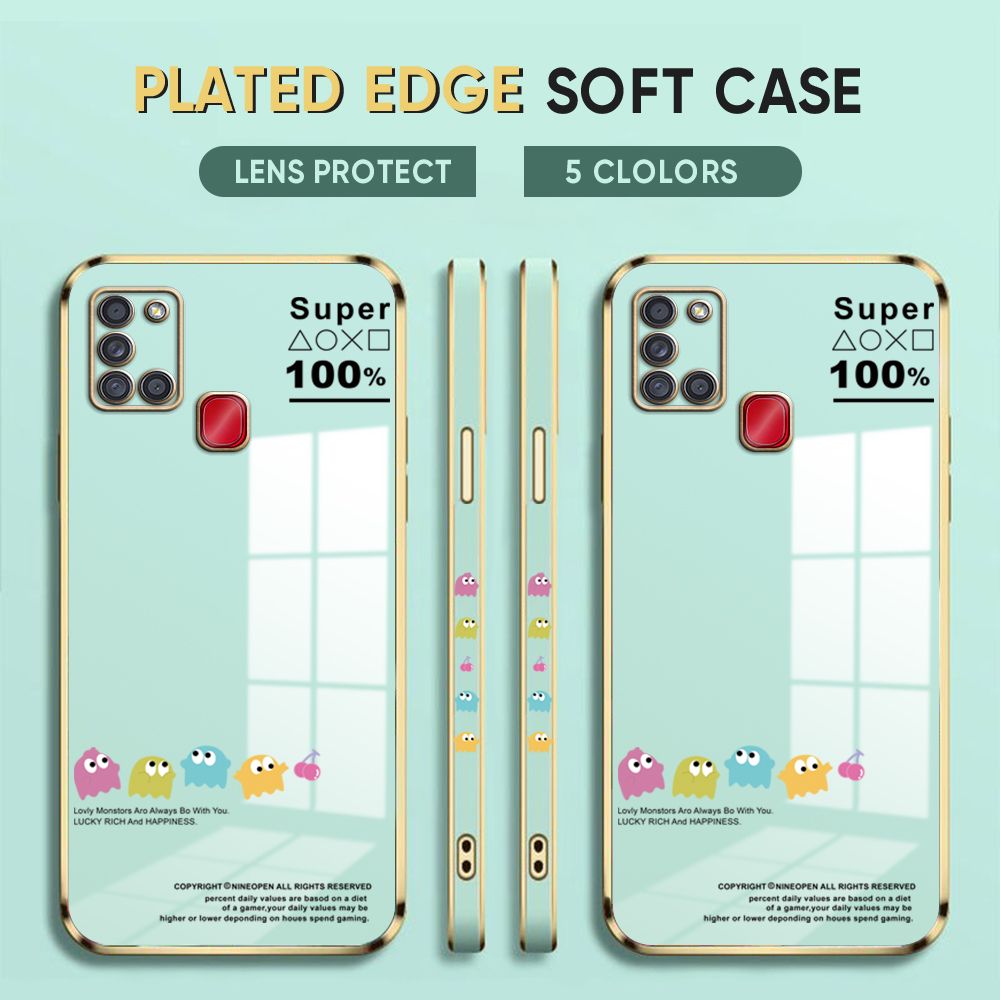 Luxury 6D Plating Case for Samsung A21S Back Cover Game Little Monster Side Pattern Soft Silicone Square Phone Cases