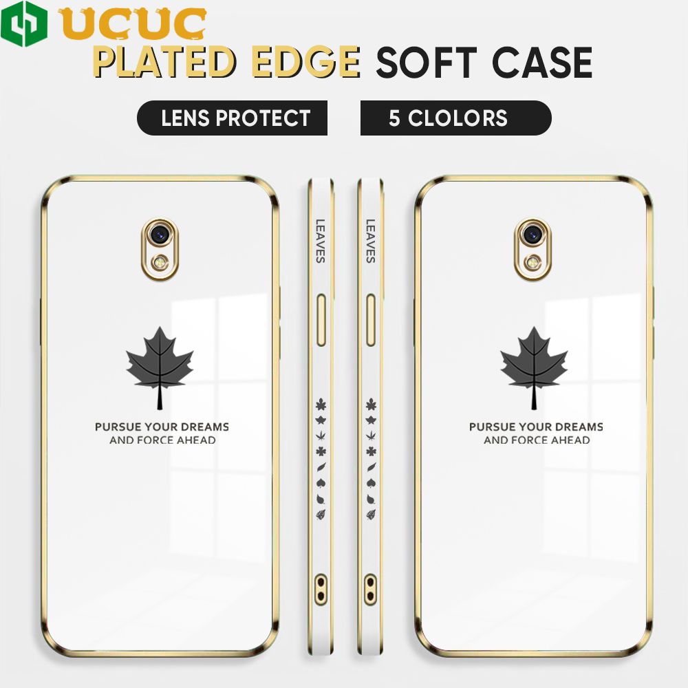 UCUC for Redmi 8A Back Cover + Free Lanyard Maple Leaf Luxury 6D Plating Case Side Pattern Soft Silicone Square Phone Cases