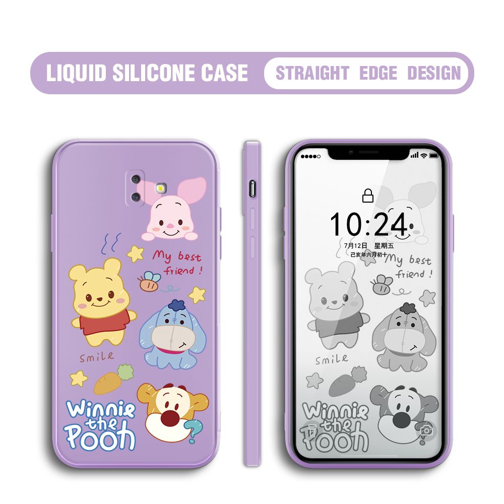 BILI for Samsung Galaxy J6 Plus 2018 Back Cover Cute Winne Friends Multicolor Liquid Silicone Phone Case Soft Square Lens Protection Phone Cases