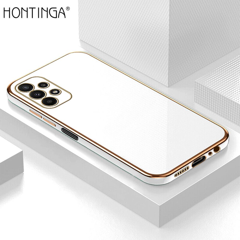 Hontinga for Samsung Galaxy A23 Back Cover + Free Lanyard Luxury 6D Plating Frame Shiny Bling Case Soft Silicone Square Mobile Cover