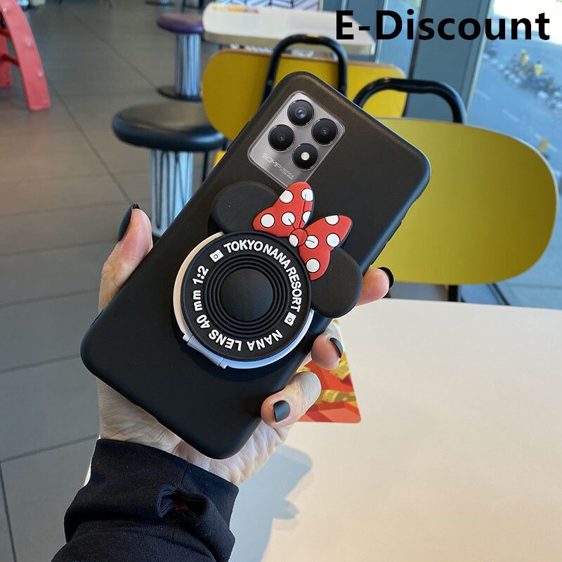 For Realme 8i Case Cute Cartoon Camera Stand Holder Silicone Soft Cases for Realme 8i Makeup Mirror Phone Cover Back Cover