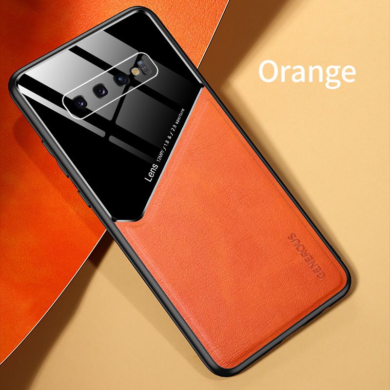 For Samsung Galaxy S10+ Case Mix Color Fashion Slim Back Cover Camera Protection Hardcase Leather Business Casing Compatible with Magnetic Car Holder