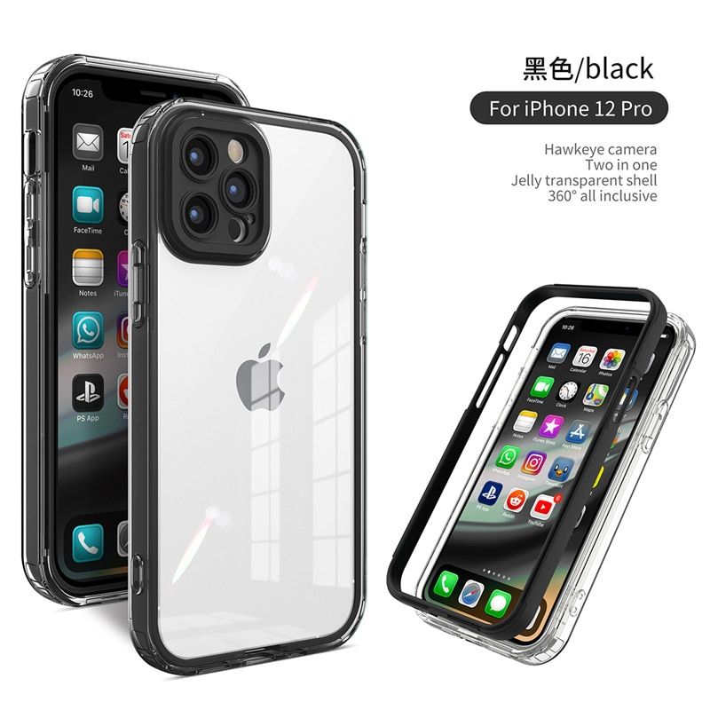 2 in 1 Full Body Protection Phone Case For iPhone 13 Pro Max 12 11 Pro Max XR X XS Max 7 8 Plus Clear Shockproof Soft TPU Cover