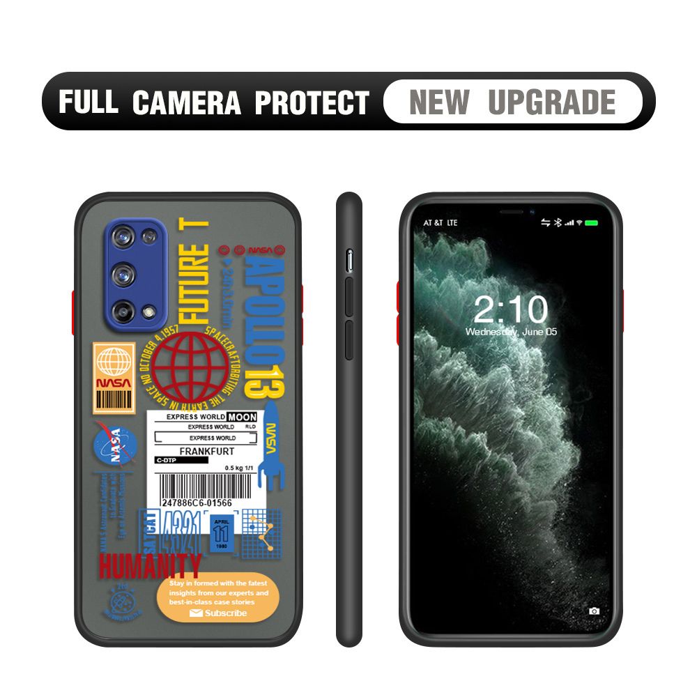 Hontinga for Realme X7 Pro Case Travel Poster Camera Shockproof Protection Cases Edge Frosted Transparent Phone Cover