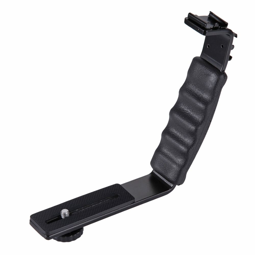 Yfashion graphy Video Flash Camera ip L-Shape Bracket Holder With 2 Side Hot Shoe Mounts for Video Light Flash DSLR Holder