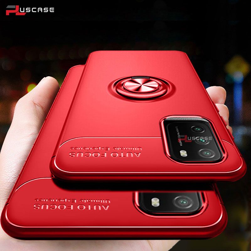 PlusCase for Xiaomi POCO M3 Soft Silicone Case Metal Ring Stand Shockproof Slim Matte Back Cover
