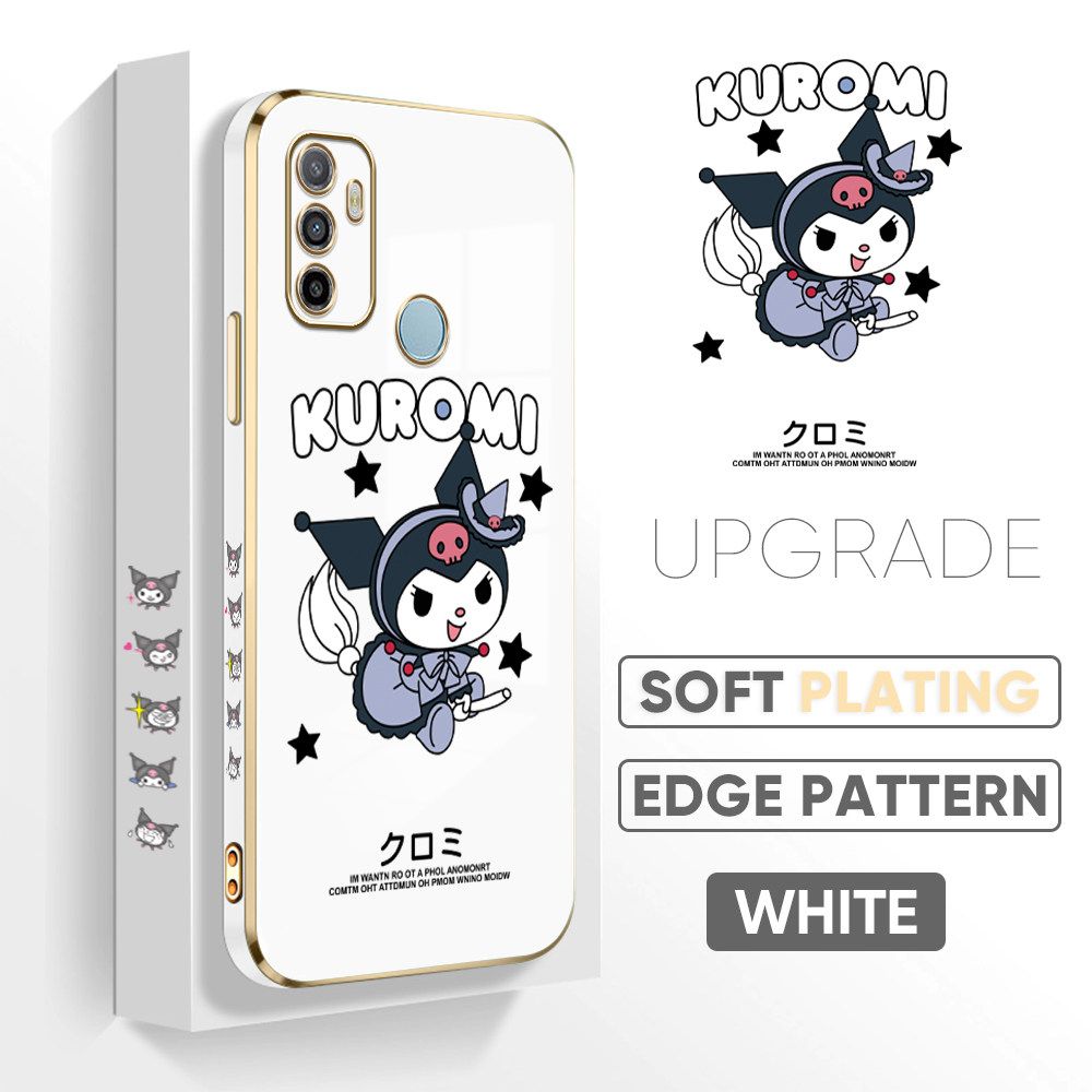 TA for OPPO A53 2020 / A33 2020 Back Cover + Free Lanyard Cute Kuromi Luxury 6D Plating Case Side Pattern Soft Silicone Square Phone Cases