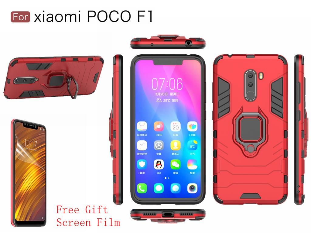 For Xiaomi Pocophone F1 / Xiaomi Poco F1 (India) Finger Ring Kickstand PC + TPU Combo Protective Cover Phone Casing