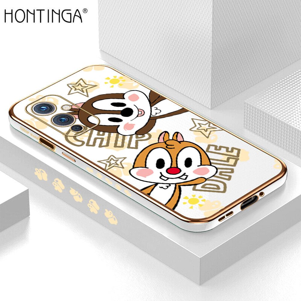 Hontinga for OnePlus 9 Back Cover + Free Lanyard Luxury 6D Plating Cute Cartoon Rat Side Pattern Case Soft Silicone Square Phone Cases