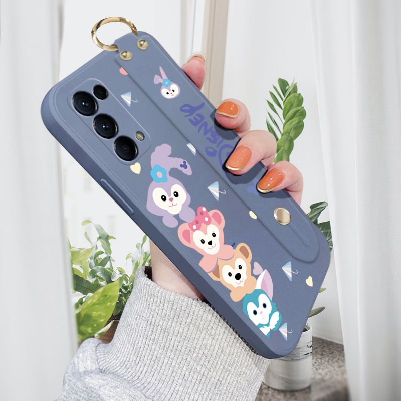 Jizetin for OPPO Reno5 5G Wrist Strap Case Creative Cartoon Cute Bunny Cover Ultra Thin Anti Fall Liquid Silicone Phone Case